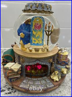 1991 Disney Beauty and The Beast Musical Snow Globe Fireplace Lights Up! Vintage