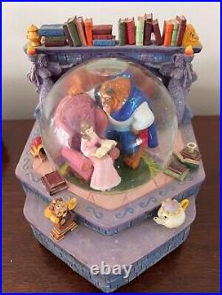 1991 Disney Beauty & the Beast Fireplace Library Musical Snow Globe Fast Ship