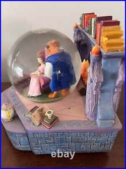 1991 Disney Beauty & the Beast Fireplace Library Musical Snow Globe Fast Ship