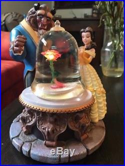 1991 Disney The Beauty And The Beast Rose Musical Snow Globe THE ROSE LIGHTS EUC