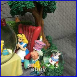 DISNEY Alice in Wonderland Snow Globe Music Box Tea Party Rotating Figure Rare