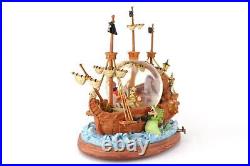 DISNEY PETER PAN YOU CAN FLY Pirate Ship Snow Globe Music Hook Wendy Crocodile