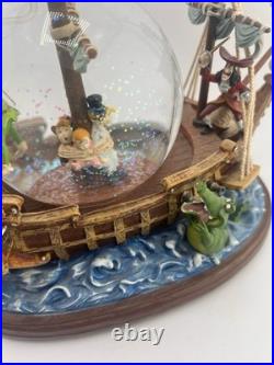 Disney 1998 Peter Pan Pirate Ship You Can Fly Snow Globe Light Music Box
