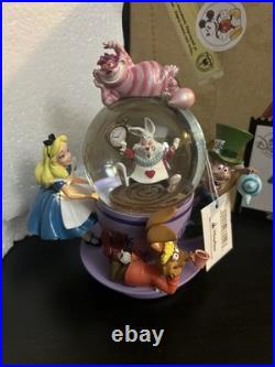 Disney Alice in Wonderland Snow Globe Cheshire Cat White Rabbit Mad Hatter