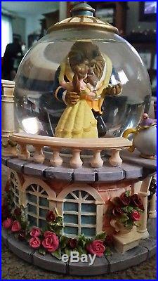 Disney BEAUTY AND THE BEAST Music Box Snow Globe Rare Retired Rose Garden