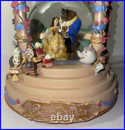 Disney Beauty And The Beast Hour Glass Musical Snow Globe 12 Tall Authentic