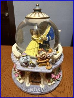 Disney Beauty & Beast Snow globe Musical 1991 Rare Belle Beast Mrs. Potts Chip