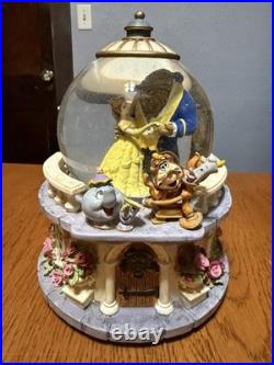 Disney Beauty & Beast Snow globe Musical 1991 Rare Belle Beast Mrs. Potts Chip