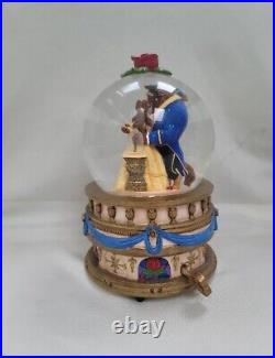 Disney Beauty and the Beast 10 Snow Globe Rose Dancing Music Works Vintage 1991