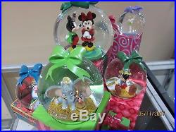 Disney Christmas Snow Globe Mickey Minnie Tinker Bambi Alice Dumbo Pinoccho Mib