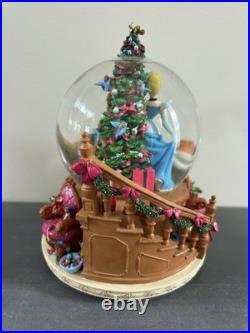 Disney Cinderella Christmas Snow Globe Plays Deck the Halls Rare