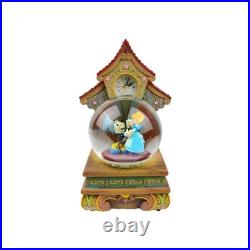 Disney Cinderella and Jiminy Cricket Snow globe Rare Clock Blows Glitter Bubbles
