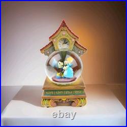 Disney Cinderella and Jiminy Cricket Snow globe Rare Clock Blows Glitter Bubbles