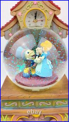Disney Cinderella and Jiminy Cricket Snow globe Rare Clock Blows Glitter Bubbles