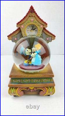 Disney Cinderella and Jiminy Cricket Snow globe Rare Clock Blows Glitter Bubbles