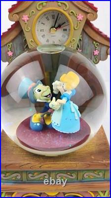 Disney Cinderella and Jiminy Cricket Snow globe Rare Clock Blows Glitter Bubbles