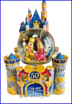 Disney Collectors RARE Disneyland 50th Anniversary Musical Castle Snowglobe Chip