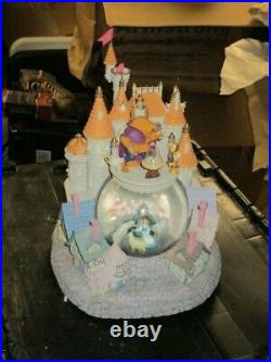 Disney Huge Beauty & The Beast Snow Globe Castle Very Rare Heavy Rose Glass