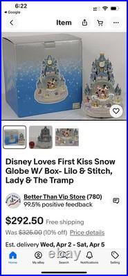 Disney Love's First Kiss Snow Globe New in Box-Lilo & Stitch, Lady & The Tramp