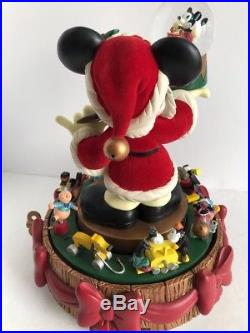 Disney Mickey Mouse Santas' Workshop Big Snow Globe Musical Motion Carousel