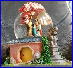 Disney Mulan Mushu Shang music snow globe EX cherry blossom top rotating base