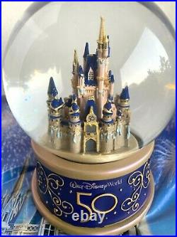 Disney Parks 50th Anniversary Cinderella's Castle Musical Snow Globe