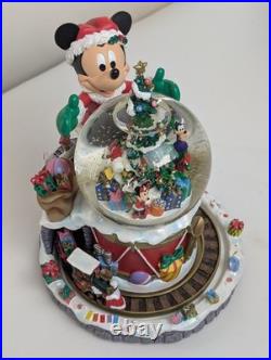 Disney Parks Mickey Christmas Musical Snow Globe Light Up Motion Deck Halls