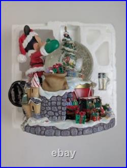 Disney Parks Mickey Christmas Musical Snow Globe Light Up Motion Deck Halls