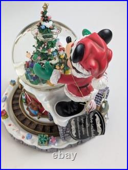 Disney Parks Mickey Christmas Musical Snow Globe Light Up Motion Deck Halls