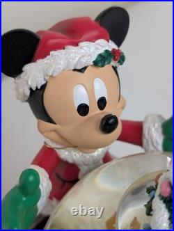 Disney Parks Mickey Christmas Musical Snow Globe Light Up Motion Deck Halls
