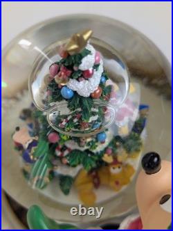 Disney Parks Mickey Christmas Musical Snow Globe Light Up Motion Deck Halls