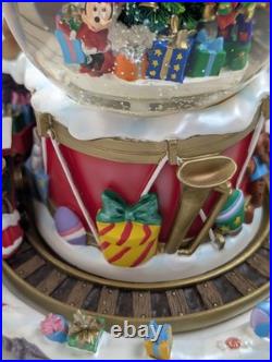 Disney Parks Mickey Christmas Musical Snow Globe Light Up Motion Deck Halls