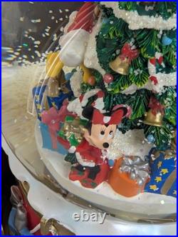 Disney Parks Mickey Christmas Musical Snow Globe Light Up Motion Deck Halls