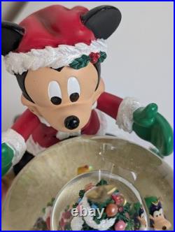 Disney Parks Mickey Christmas Musical Snow Globe Light Up Motion Deck Halls