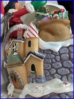 Disney Parks Mickey Christmas Musical Snow Globe Light Up Motion Deck Halls