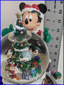 Disney Parks Mickey Christmas Musical Snow Globe Light Up Motion Deck Halls