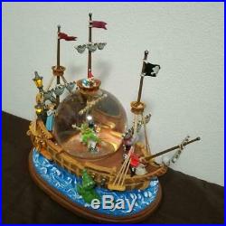 Disney Peter Pan Pirate Ship Music Box Lights Snow globe You Can Fly Collector