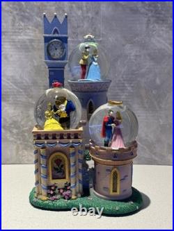 Disney Princess Clock Tower Castle Snow Globe Musical Lights Up Crown Chip