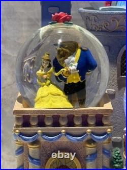 Disney Princess Clock Tower Castle Snow Globe Musical Lights Up Crown Chip