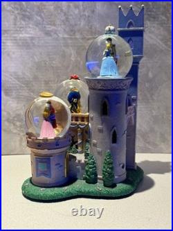 Disney Princess Clock Tower Castle Snow Globe Musical Lights Up Crown Chip