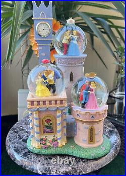 Disney Princess Clock Tower Castle lighted 3 Snow Globe Cinderella