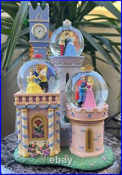 Disney Princess Clock Tower Castle lighted 3 Snow Globe Cinderella