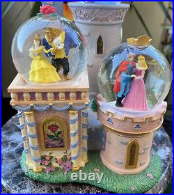 Disney Princess Clock Tower Castle lighted 3 Snow Globe Cinderella