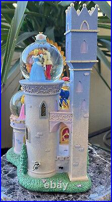 Disney Princess Clock Tower Castle lighted 3 Snow Globe Cinderella