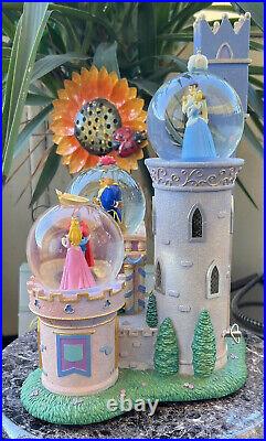 Disney Princess Clock Tower Castle lighted 3 Snow Globe Cinderella