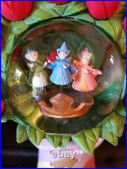 Disney RARE Sleeping Beauty Red Roses Snowglobe Fairies Excellent Bouq