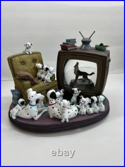 Disney Rare 101 Dalmatians Family Watching Thunderbolt Snow Globe Music Box