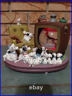 Disney Rare 101 Dalmatians Family Watching Thunderbolt Snow Globe Music Box
