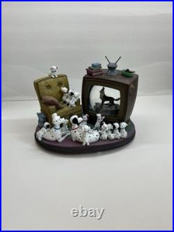Disney Rare 101 Dalmatians Family Watching Thunderbolt Snow Globe Music Box