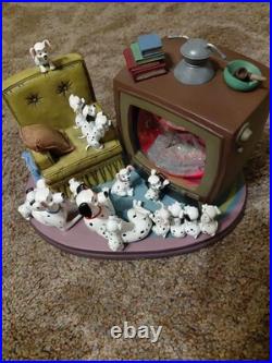 Disney Rare 101 Dalmatians Family Watching Thunderbolt Snow Globe Music Box